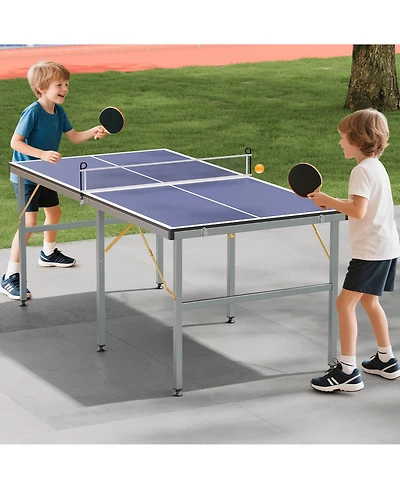 homfan Foldable Table Tennis with Engineered Wood Surface, Iron Frame Indoor Ping Pong for Home Game Room