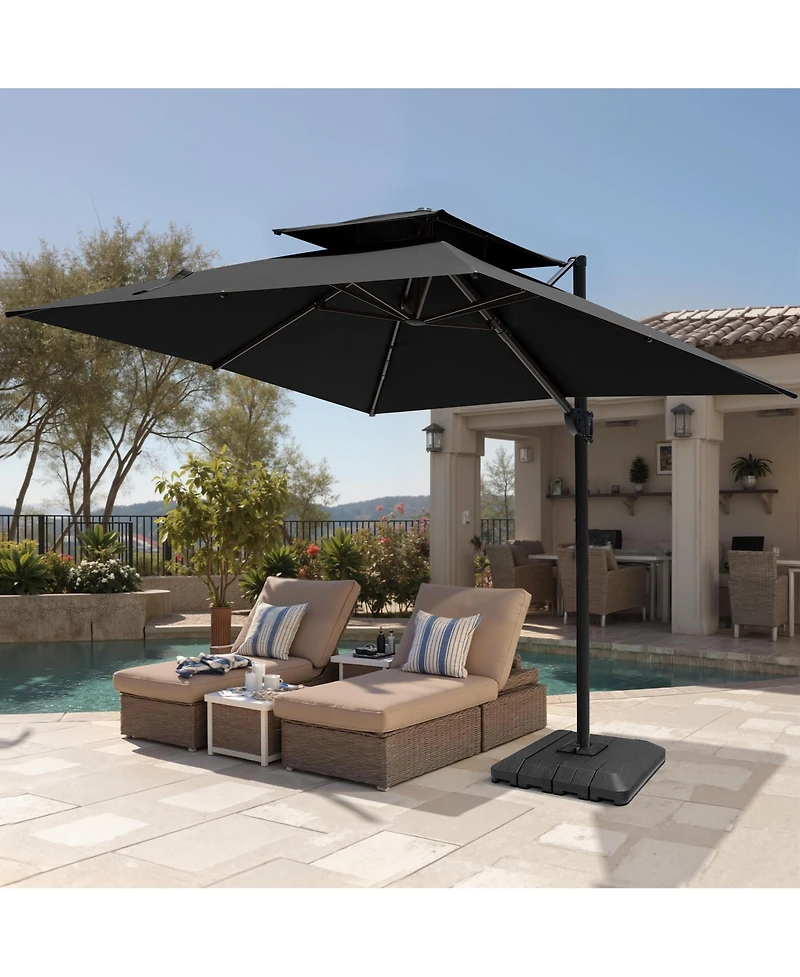 Pellebant 10x10Feet Outdoor Patio Double Top Square Aluminum Cantilever Umbrella with Base