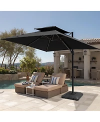 Pellebant 10x10Feet Outdoor Patio Double Top Square Aluminum Cantilever Umbrella with Base