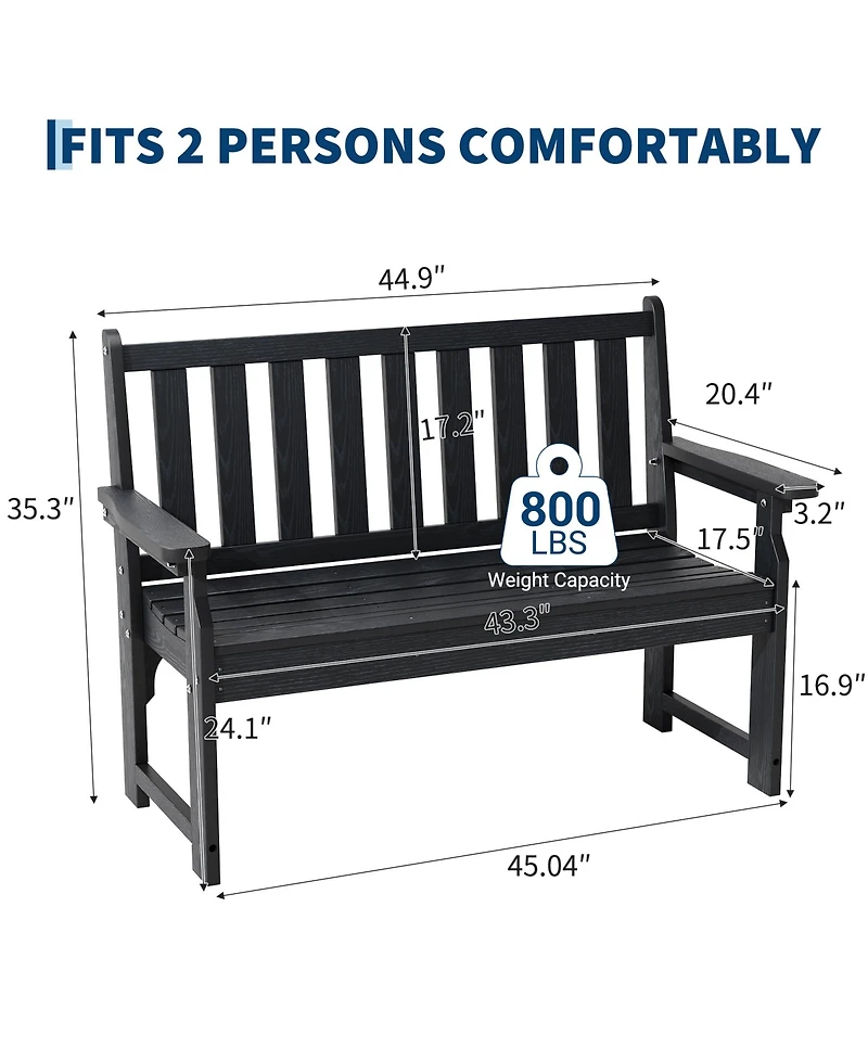 Gaomon Heavy Duty All-Weather Poly Lumber Outdoor Bench for 2, 800lb Capacity Durable Garden and Patio Seating Ideal Lawn, Backyard