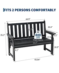 Gaomon Heavy Duty All-Weather Poly Lumber Outdoor Bench for 2, 800lb Capacity Durable Garden and Patio Seating Ideal Lawn, Backyard