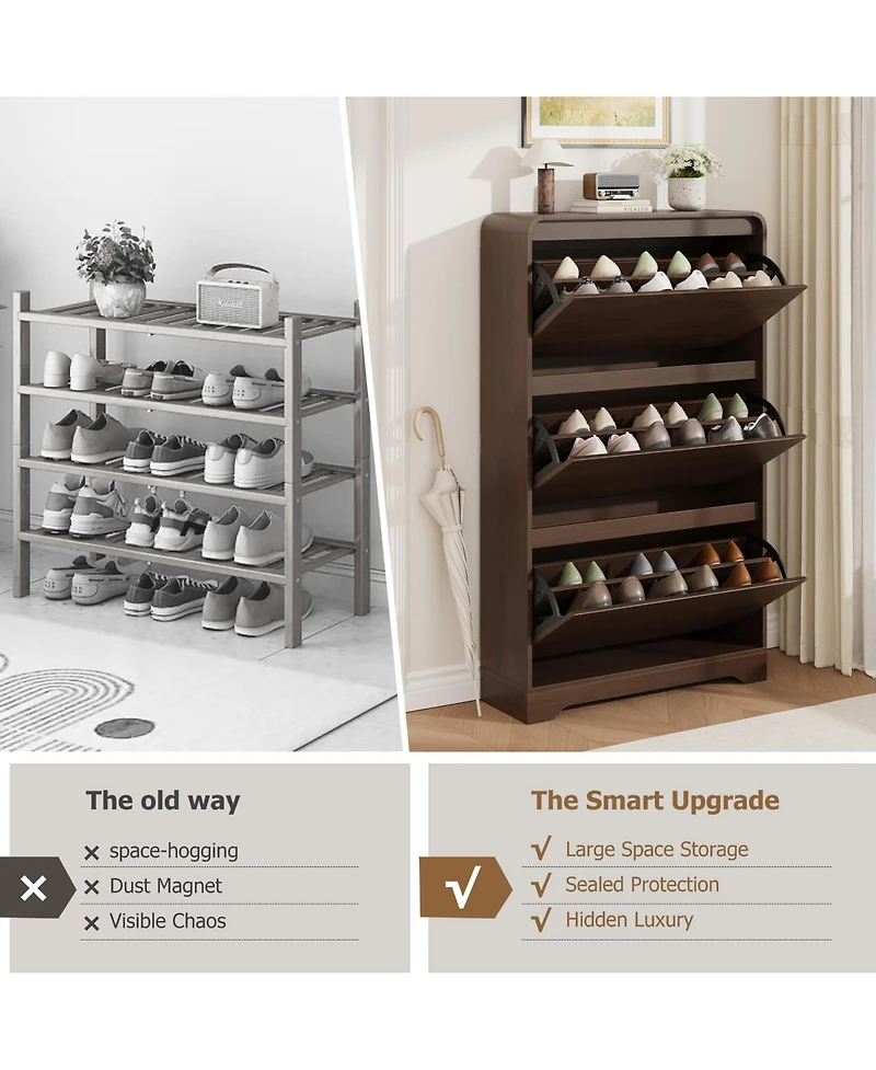 Homfan Large Narrow Shoe Cabinet with 3 Flip Drawers, Freestanding Organizer for Entryway, Modern Storage