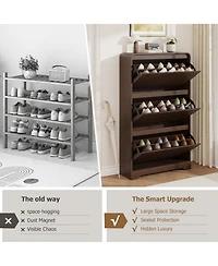 Homfan Large Narrow Shoe Cabinet with 3 Flip Drawers, Freestanding Organizer for Entryway, Modern Storage
