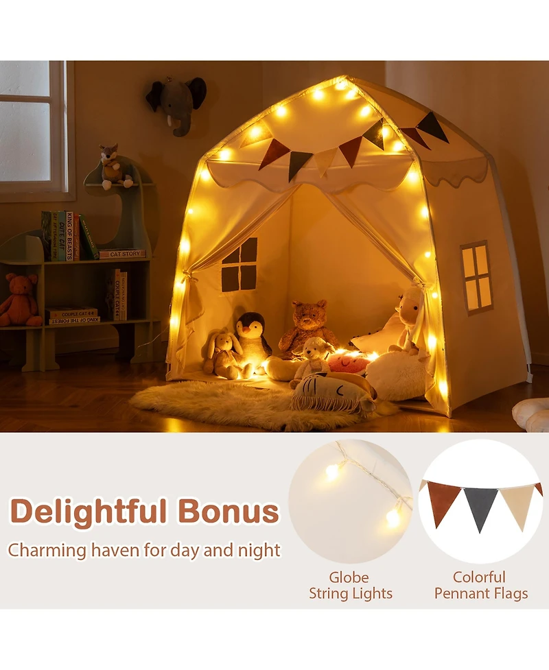 Gymax Kids Play Tent With Flags And Globe String Lights For 3-12 Years Old Indoor Outdoor