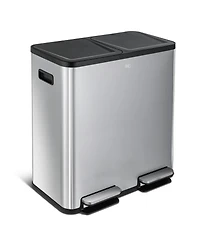 Home Zone Living 21 Gallon Dual Compartment Kitchen Trash Can with Dual Step Pedals, Soft-Close Lids and Odor Control, Stainless Steel.