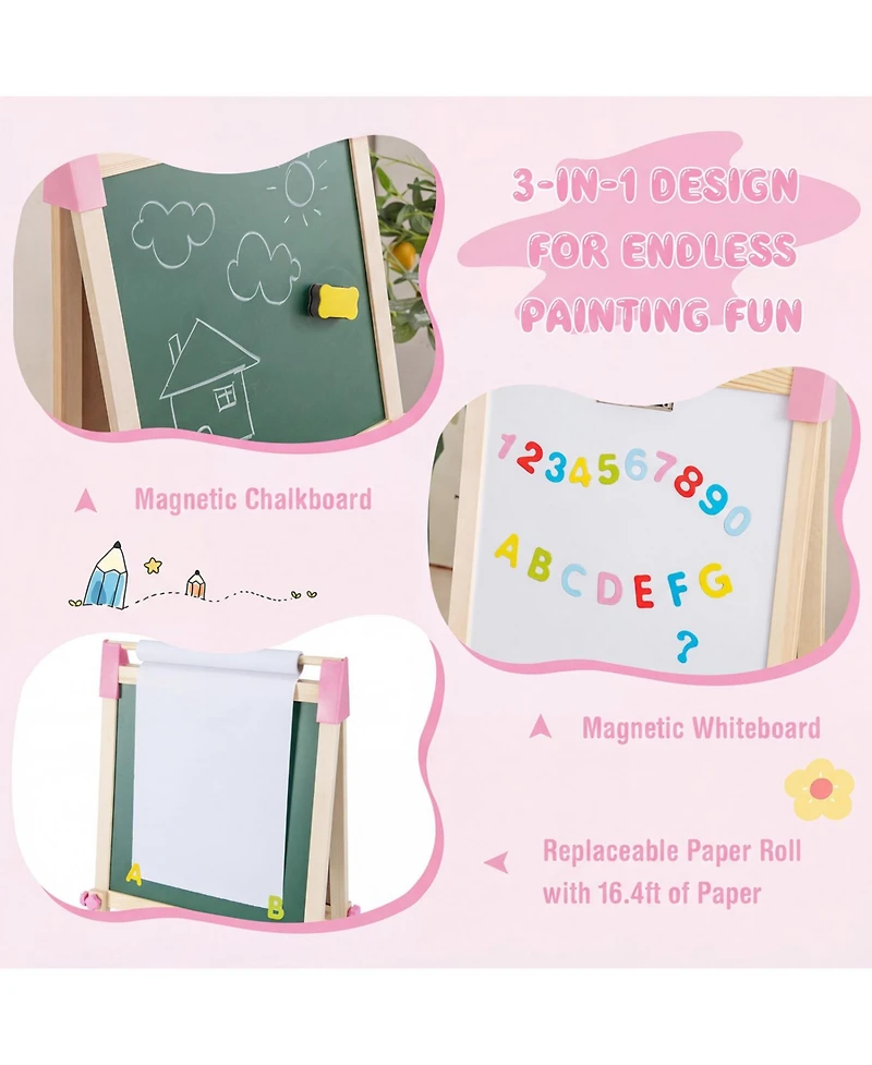 Mecale 3-in-1 Double-Sided Adjustable Kids Easel with Storage Bag, Age 3-8