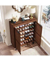 Slickblue Wooden Shoe Organizer with Adjustable Shelves and Louvered Doors