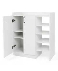 Slickblue Entryway Shoe Cabinet with 2 Doors and Adjustable Inner Storage Shelves