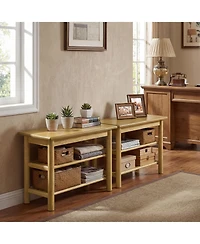 Slickblue 3-Tier Shoe Rack Bench with Rubber Wood Frame for Entryway Storage