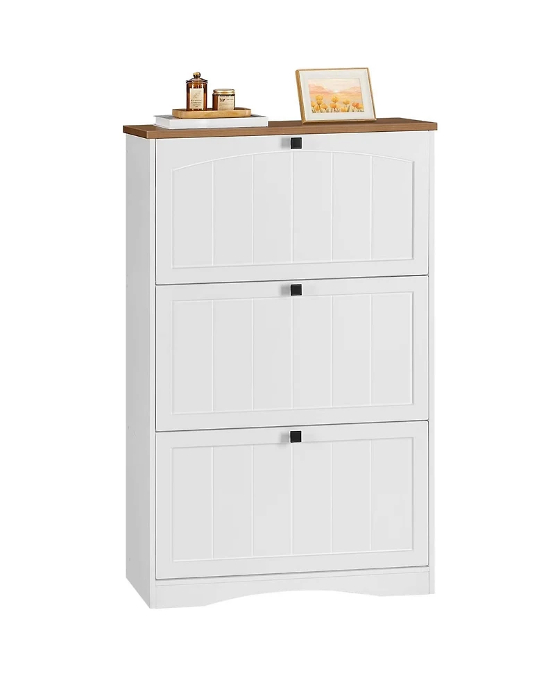 Slickblue Farmhouse Shoe Rack Cabinet with Flip Drawer Storage