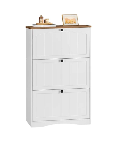 Slickblue Farmhouse Shoe Rack Cabinet with Flip Drawer Storage
