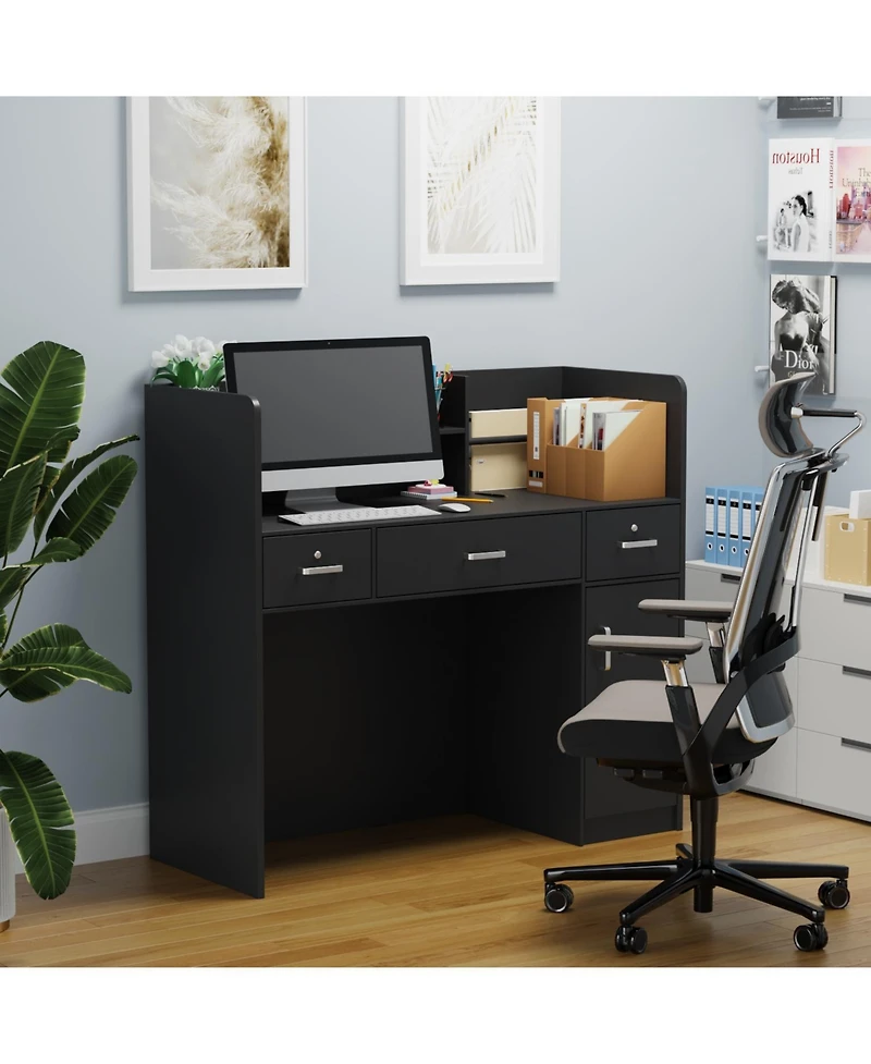 Homsee Office Desk with Bookshelf and 3 Drawers, Single Writing Computer Desk with Storage Shelves, Workstation for Home Office