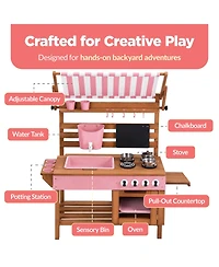 Best Choice Products Deluxe Wooden Outdoor Mud Kitchen for Kids with Canopy, Water Tank, Faucet and 11pc Accessories