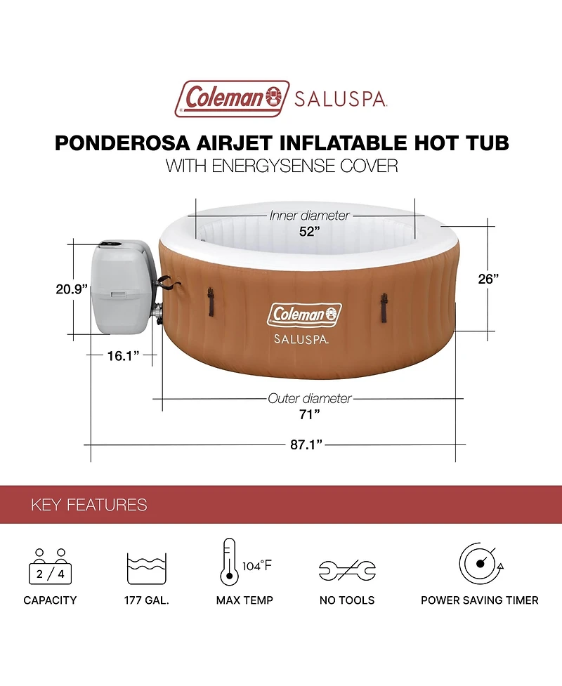 Coleman Ponderosa AirJet Round Inflatable Hot Tub w/ EnergySense Cover