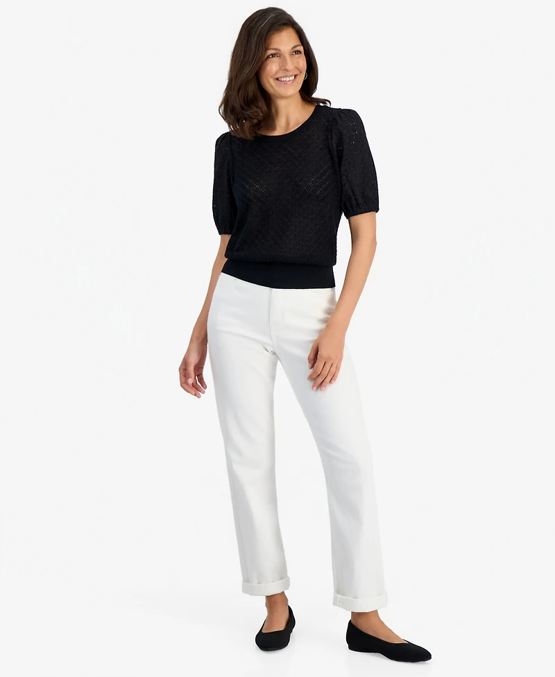 Style & Co Petite Cotton Crewneck Pointelle Sweater, Macy's Exclusive