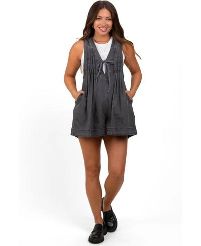 Pinkblush Maternity Deep V-Neck Pleated Front Tie Sleeveless Romper