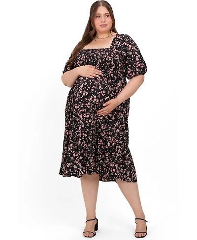 Pinkblush Plus Black Floral Smocked Midi Dress