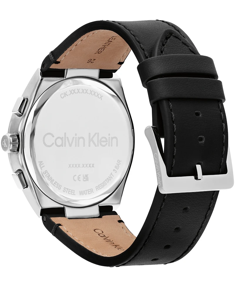 Calvin Klein Men's Distinguish Skeleton Black Leather Strap Watch 44mm