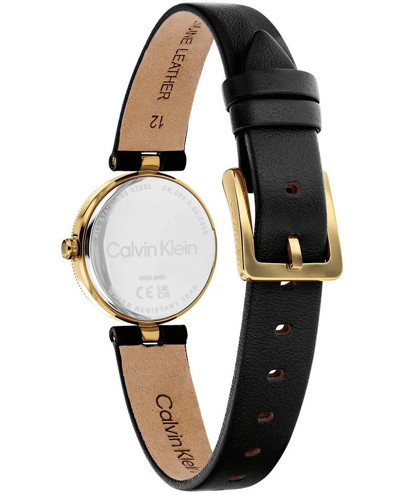 Calvin Klein Women's Gleam Black Leather Strap Watch 24mm