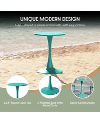 3-Piece Outdoor Round Metal Patio Dining Table Set With Stackable Patio Chairs