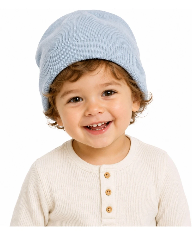 MeMoi Baby Ribbed 100% Cotton Fine-Gauge Knit Beanie with Chunky Rib Trim