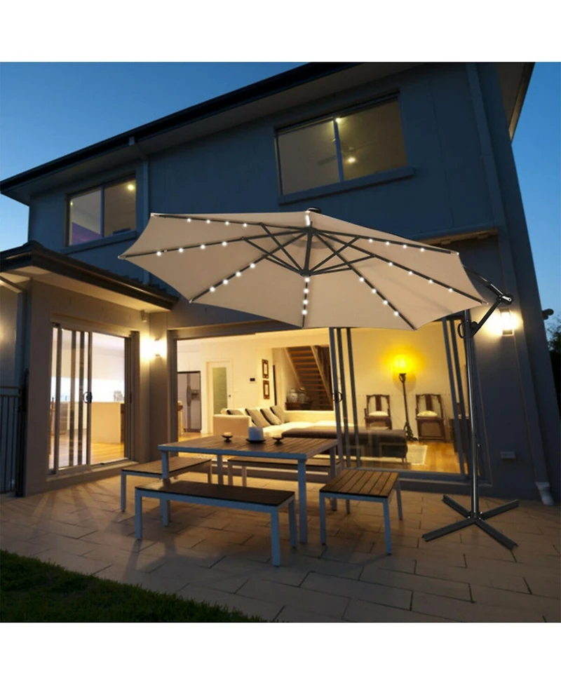 Clihome 10Feet 360degree(s) Rotation Solar Led Patio Offset Umbrella (Weight Base Not Included)