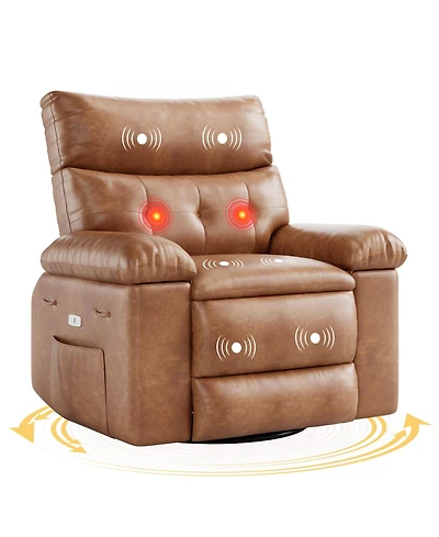 homfan Manual Recliner, Pu Leather Rocker with Heat and Massage, Swivel Recliner Chairs, Ergonomic Lounge Chair Remote Side Pocket