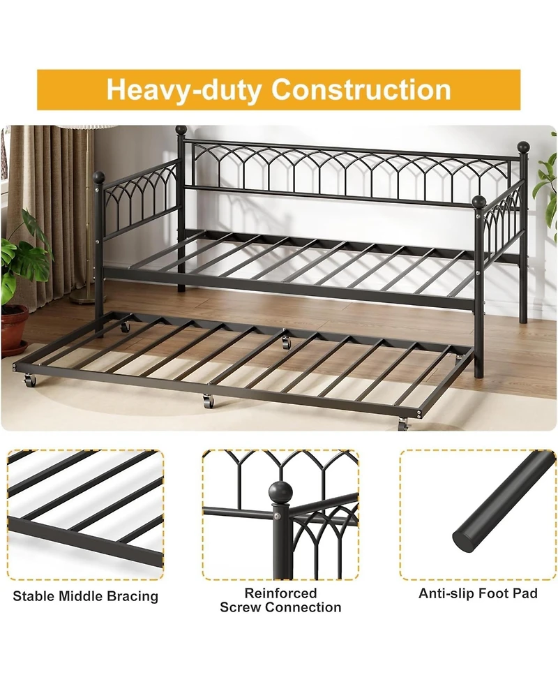 gaomon Daybed, Sofa Bed Frame with Metal Steel Slat Support, Heavy Duty Frame, Space Saving, Easy Assembly, for Small Spaces