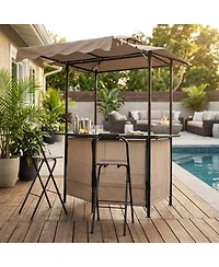 Sugift 3-Piece Patio Bar Set with Grill Gazebo and 2 Folding Bar Stools
