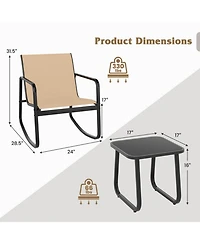 Sugift 2 Rocking Bistro Chairs and Glass-Top Table for Porch Yard Balcony