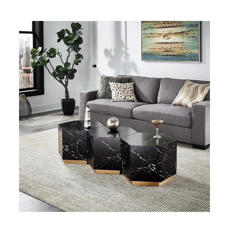 iNSPIRE Q Faux Marble Small Hexagon Coffee Table With Brushed Metal Base