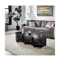 iNSPIRE Q Faux Marble Small Hexagon Coffee Table With Brushed Metal Base