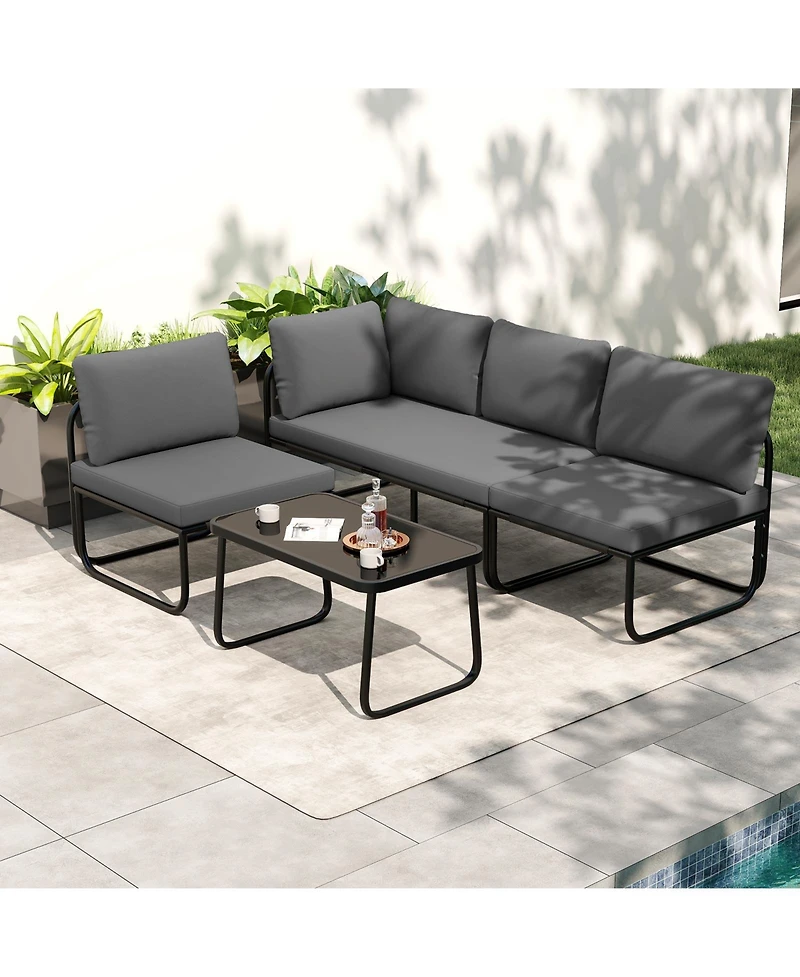 Sugift 4-Piece Metal Frame Outdoor Sofa Set with Padded Cushions