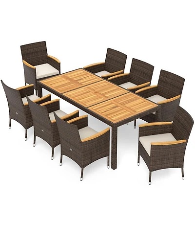 Sugift 9-Piece Outdoor Dining Set with Acacia Wood Table Top