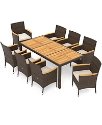 Sugift 9-Piece Outdoor Dining Set with Acacia Wood Table Top