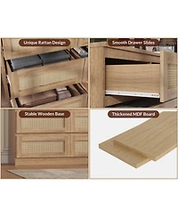 homfan Rattan 9 Drawer Dresser with Charging Station - Farmhouse Wood Chest of Drawers for Bedroom, Living Room