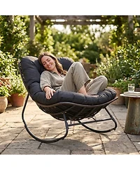 Sugift Outdoor Papasan Rocking Chair with 6.5in Thick Cushion and Non-Slip Pads