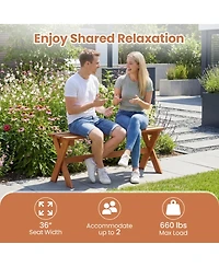 Sugift 36in Solid Wood Outdoor Dining Bench Set of 2 Backless Patio Bench with Teak Oil Finish