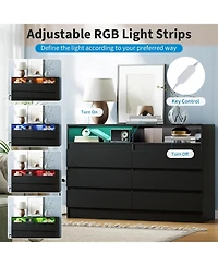 gaomon 6 Drawer Dresser with Charging Station and Led Lights, Modern Chest of Drawers Power Outlet, Organizer Cabinet for Bedroom, Living Room