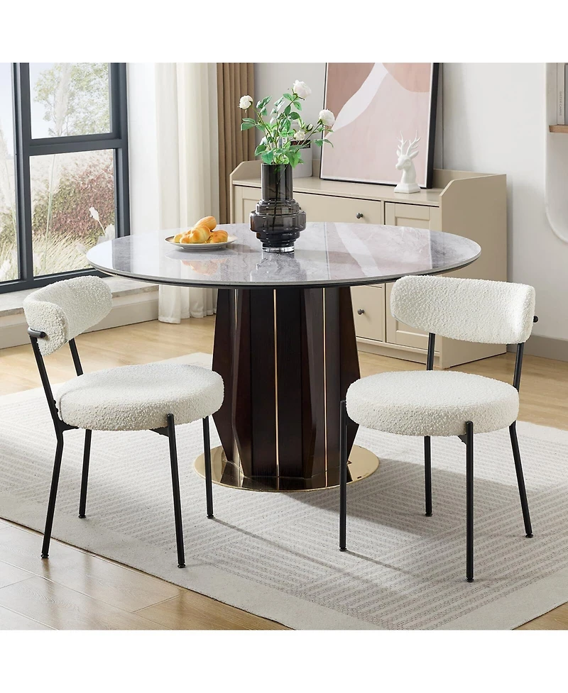 gaomon Set of 2 Mid Century Boucle Upholstered Dining Chairs, Curved Back Design Kitchen Seating