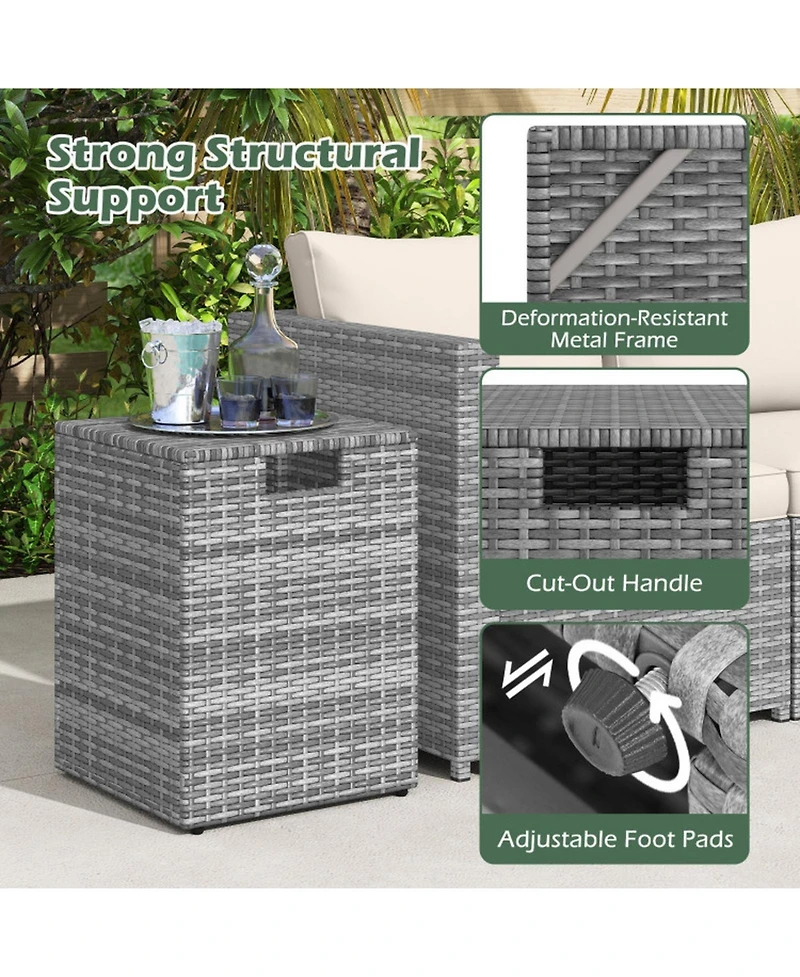 Sugift Rattan Propane Tank Cover Patio Hideaway Side Table
