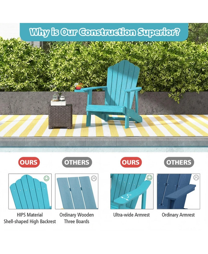 Gouun Weather-Resistant Hips Outdoor Adirondack Chair with Rotatable Cup Holder