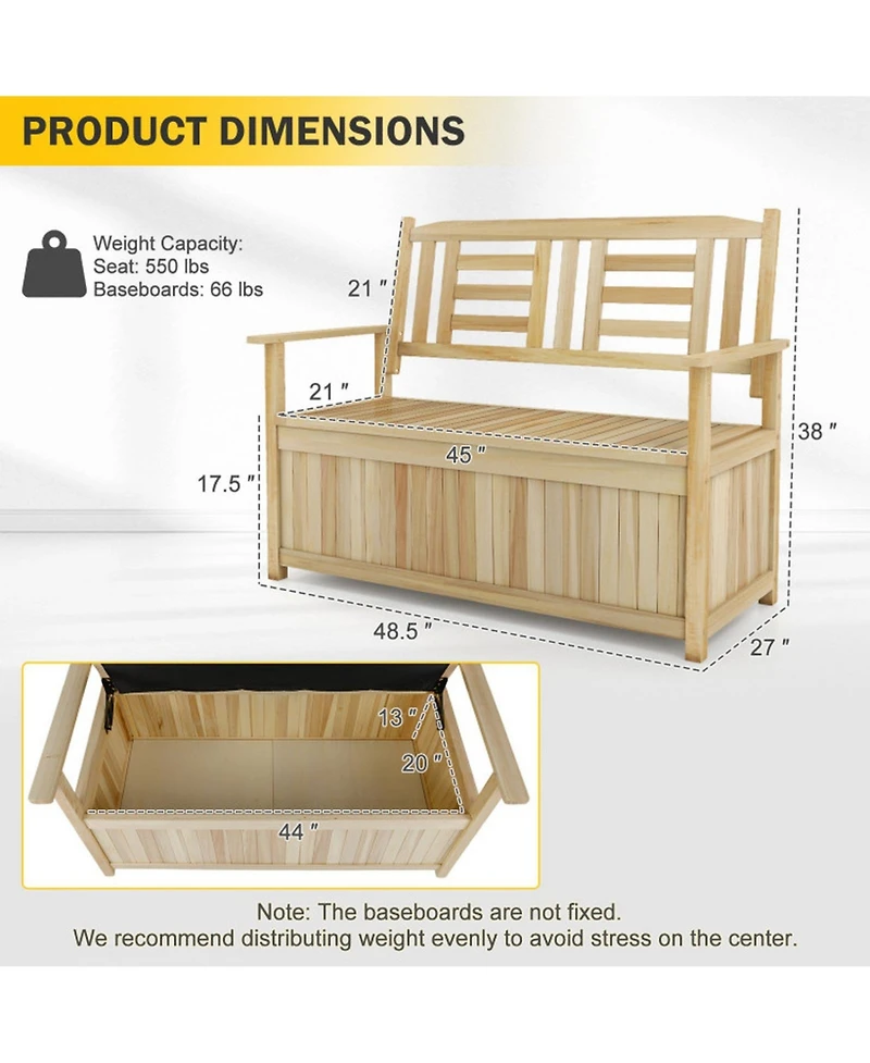 Gouun 2-Person Outdoor Garden Bench with 49 Gal Storage Compartment and Backrest