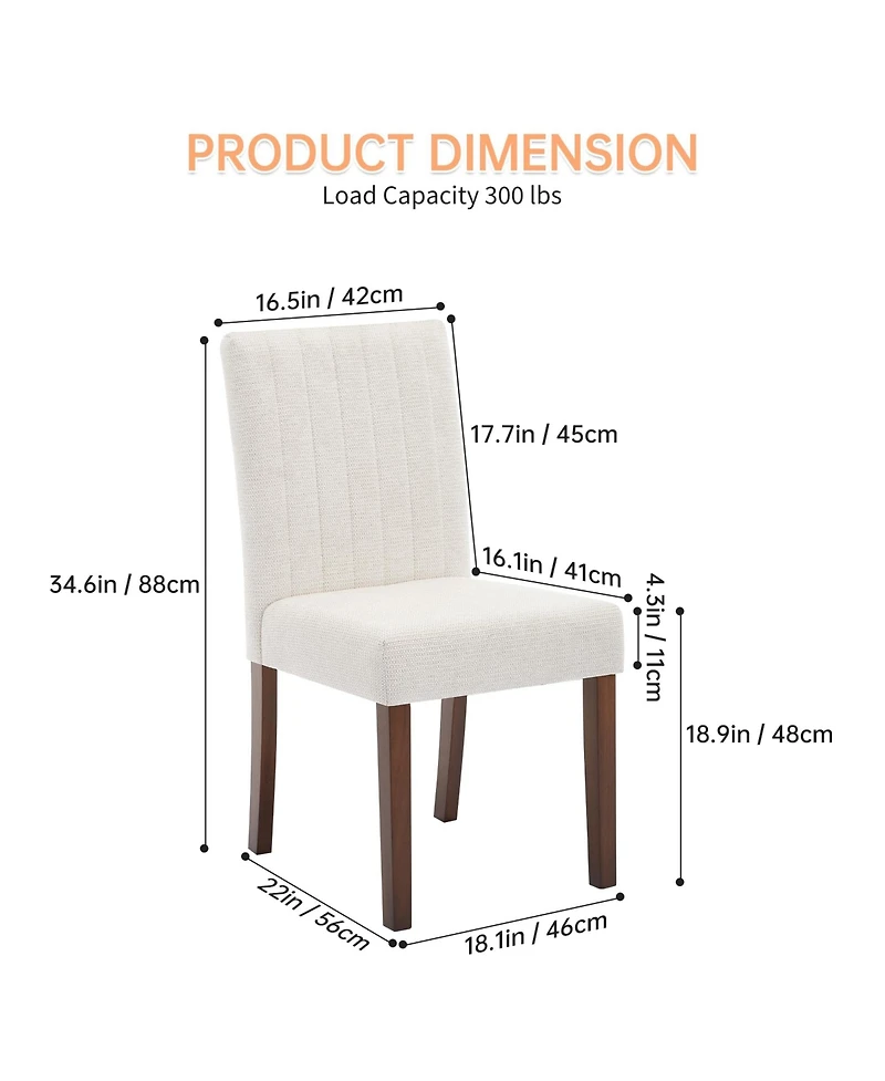 gaomon Set of 2 Modern Vertical Stripe Fabric Dining Chairs, Upholstered Kitchen Side Seating with Solid Wood Legs