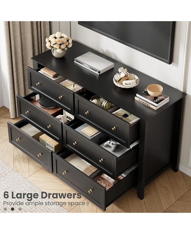 gaomon 6 Drawer Dresser for Bedroom, 54" Wide Large Dresser with Deep Drawers and Metal Knobs, Modern Wooden Chests of Drawers for Entryway