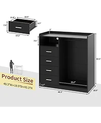 gaomon Dresser with Hanging Rack for Bedroom, 4 Drawer Dresser with Led Lights and Charging Station