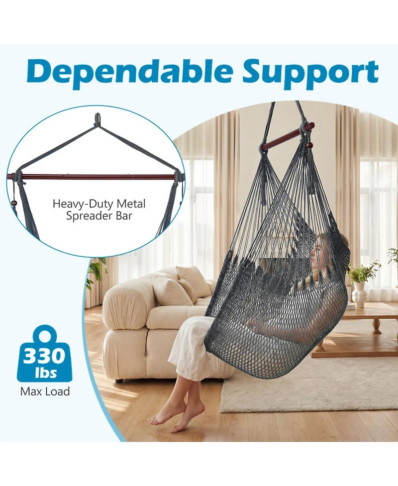 Gouun Caribbean Hammock Chair with Metal Spreader Bar Woven Rope Swing Seat