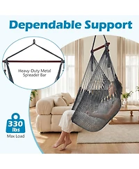 Gouun Caribbean Hammock Chair with Metal Spreader Bar Woven Rope Swing Seat