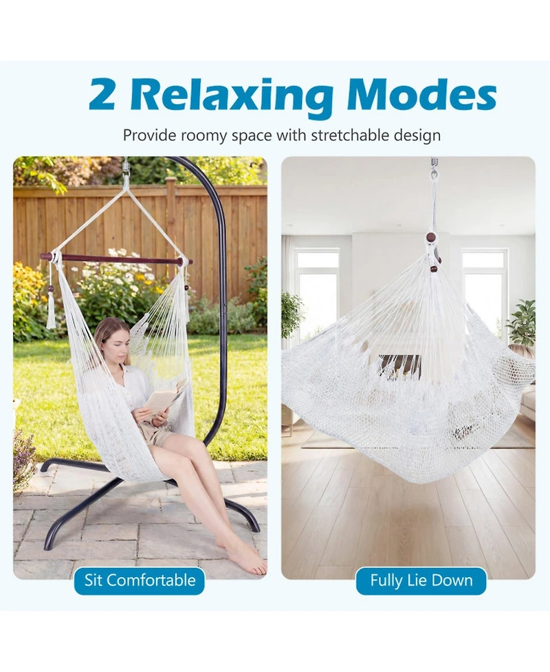 Gouun Caribbean Style Hammock Chair Metal Spreader Bar Soft-Spun Rope Swing
