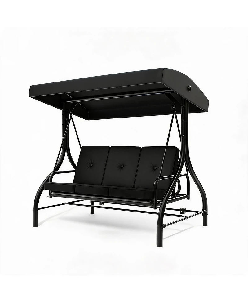 homfan 3-Seater Outdoor Porch Swing with Stand, 2-in-1 Convertible Bed, Thick Cushion, Adjustable Canopy and 800-Lb. Capacity